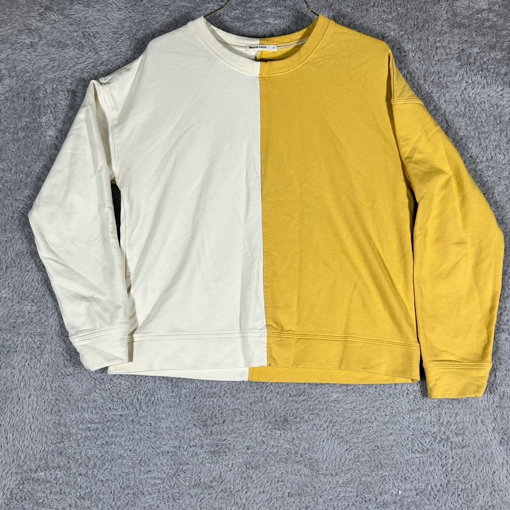 Marine Layer Sweatshirt Womens Small Yellow Cream Colorblock Crewneck 14490